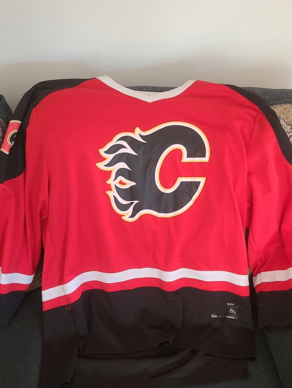 NHL Calgary Flames Red and Black Hockey Jersey with Team C Logo